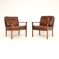 Skandinavische Vintage Ledersessel von Frederik Kayser, 1960er, 2er Set