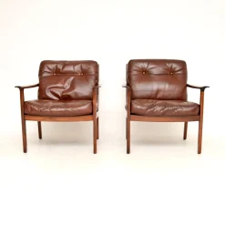 Skandinavische Vintage Ledersessel von Frederik Kayser, 1960er, 2er Set