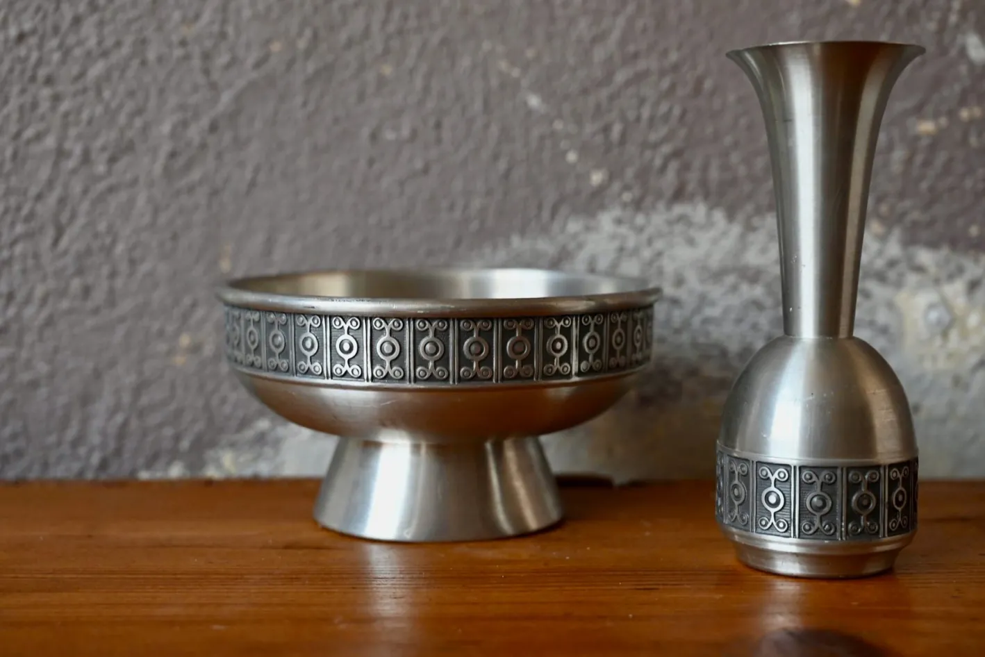 Skandinavische Zinn Tasse und Vase aus Zinn von Haugrud, Norwegen, 2er Set