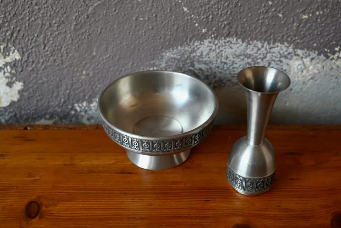 Skandinavische Zinn Tasse und Vase aus Zinn von Haugrud, Norwegen, 2er Set