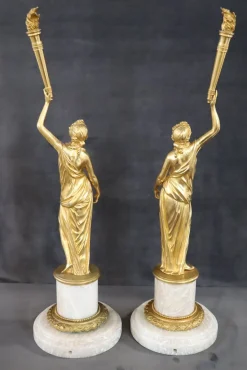 Skulpturale Figuren, Vergoldete Bronze auf Alabastersockel, Frühes 20. Jh., 2er Set