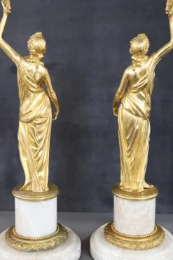 Skulpturale Figuren, Vergoldete Bronze auf Alabastersockel, Frühes 20. Jh., 2er Set