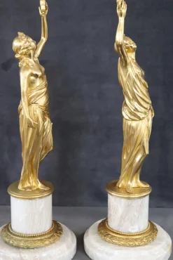 Skulpturale Figuren, Vergoldete Bronze auf Alabastersockel, Frühes 20. Jh., 2er Set