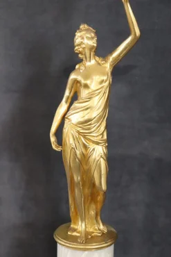 Skulpturale Figuren, Vergoldete Bronze auf Alabastersockel, Frühes 20. Jh., 2er Set