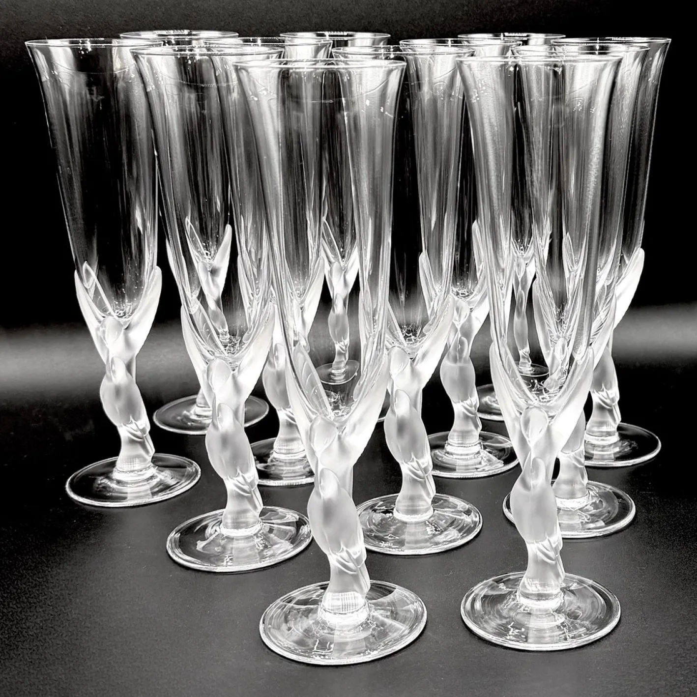 Snow Doves Champagnergläser aus Kristallglas von Igor Carl Fabergé, France, 1982, 12er Set