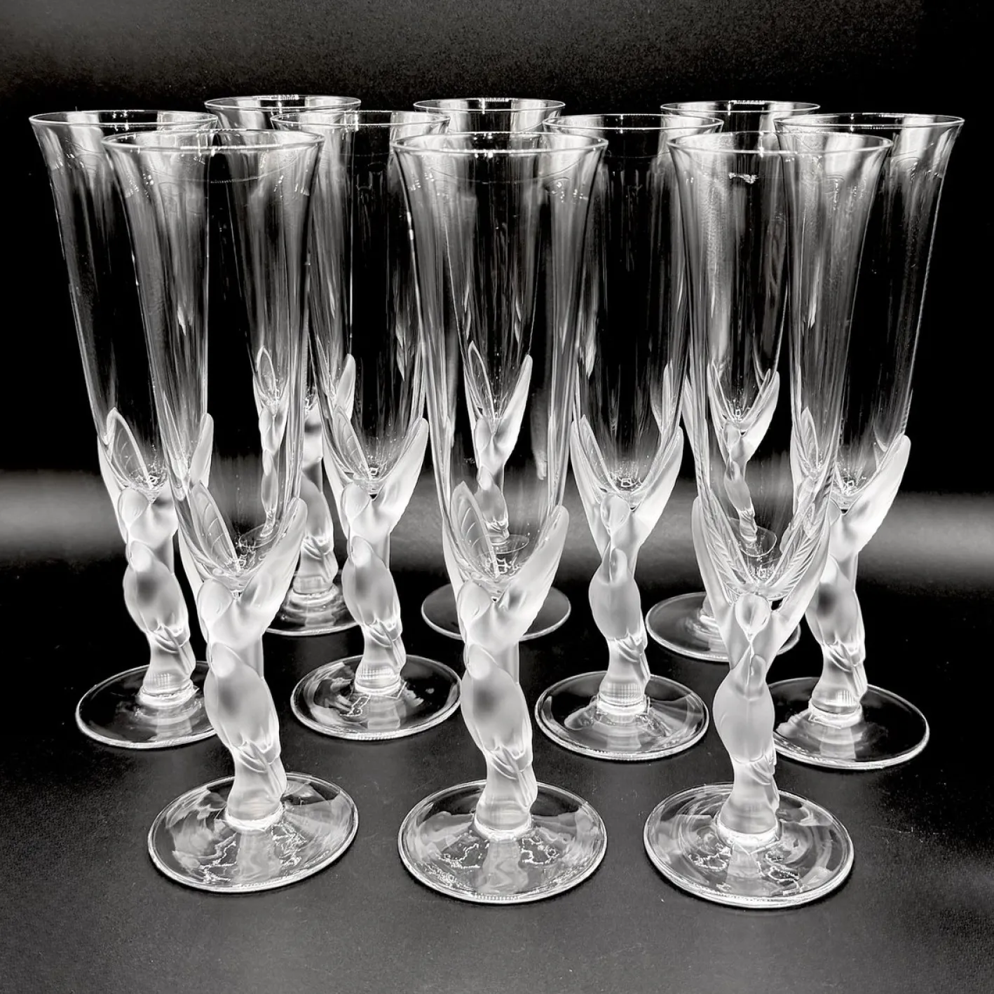 Snow Doves Champagnergläser aus Kristallglas von Igor Carl Fabergé, France, 1982, 12er Set