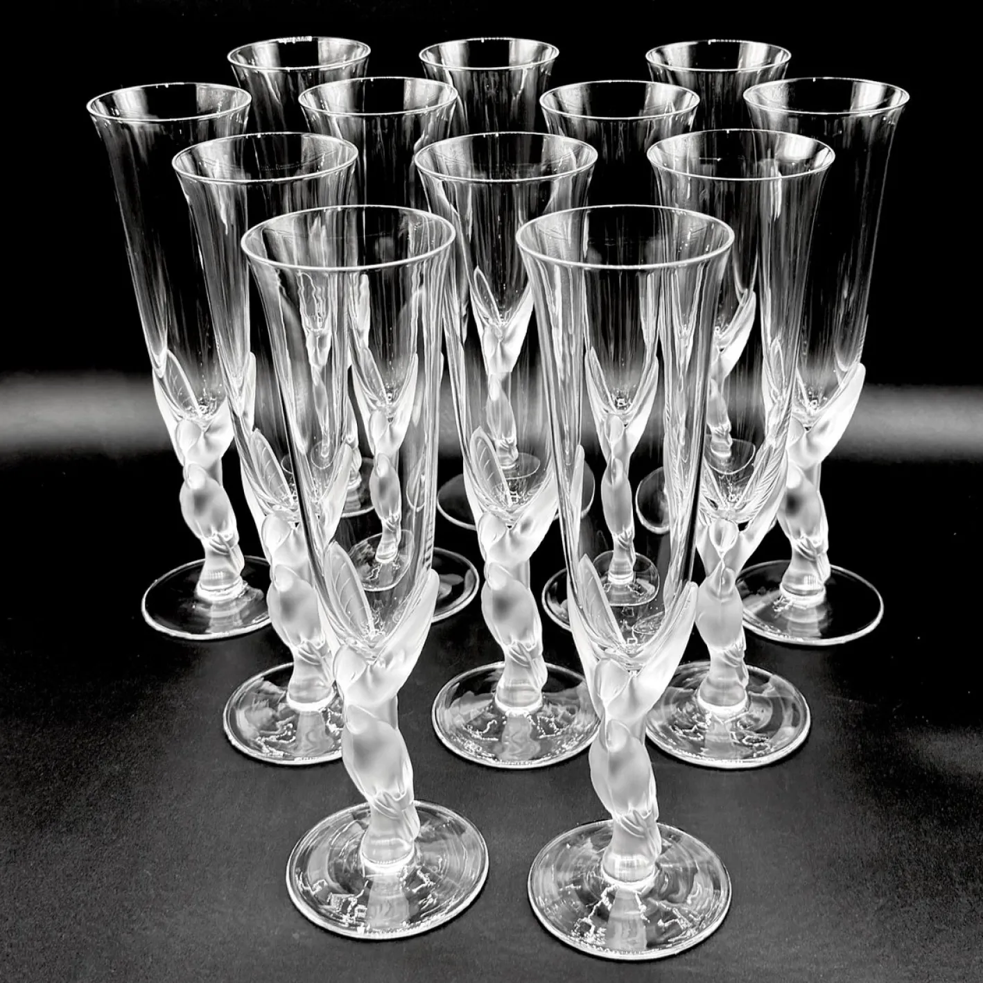 Snow Doves Champagnergläser aus Kristallglas von Igor Carl Fabergé, France, 1982, 12er Set