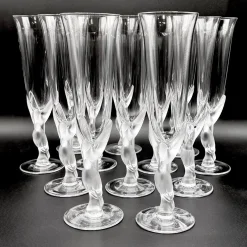 Snow Doves Champagnergläser aus Kristallglas von Igor Carl Fabergé, France, 1982, 12er Set