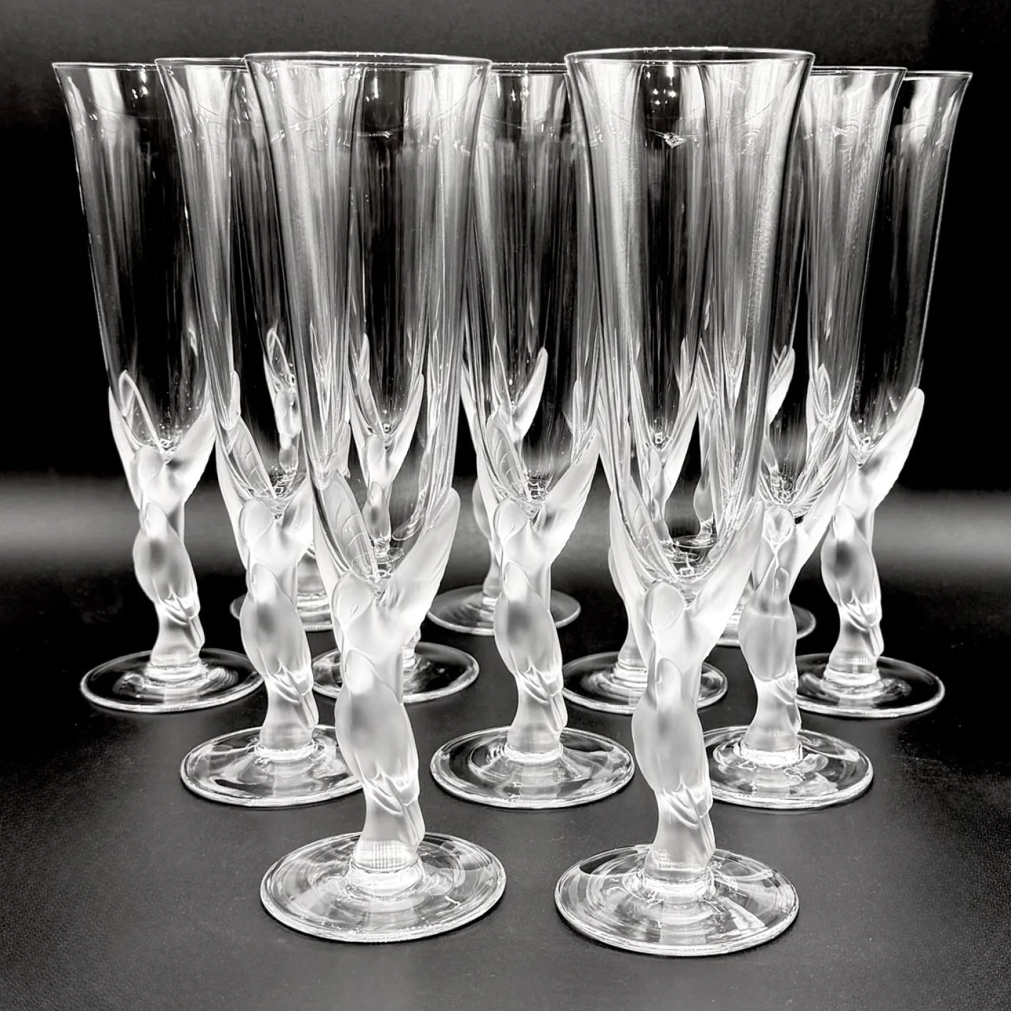 Snow Doves Champagnergläser aus Kristallglas von Igor Carl Fabergé, France, 1982, 12er Set