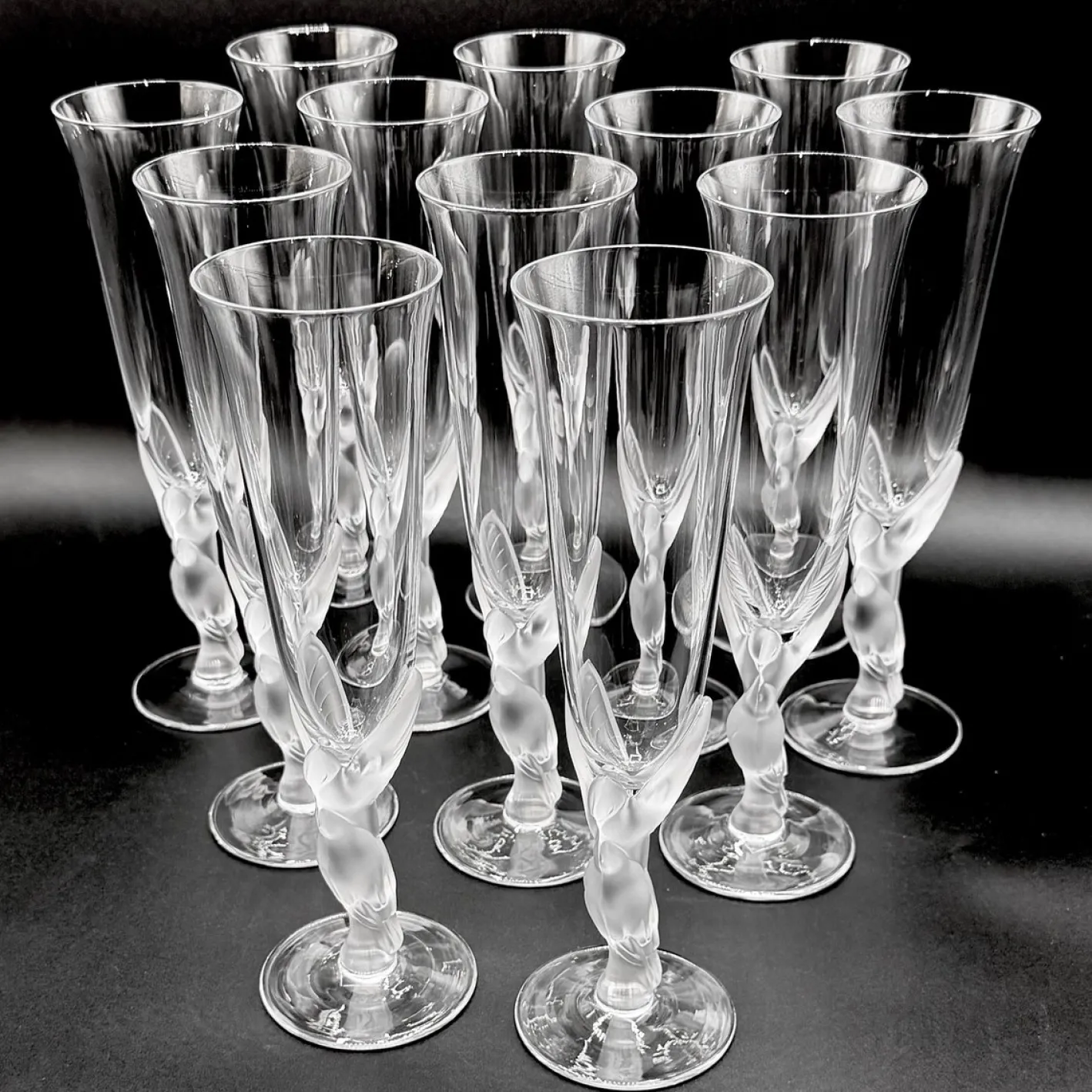 Snow Doves Champagnergläser aus Kristallglas von Igor Carl Fabergé, France, 1982, 12er Set