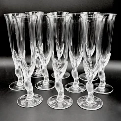 Snow Doves Champagnergläser aus Kristallglas von Igor Carl Fabergé, France, 1982, 12er Set