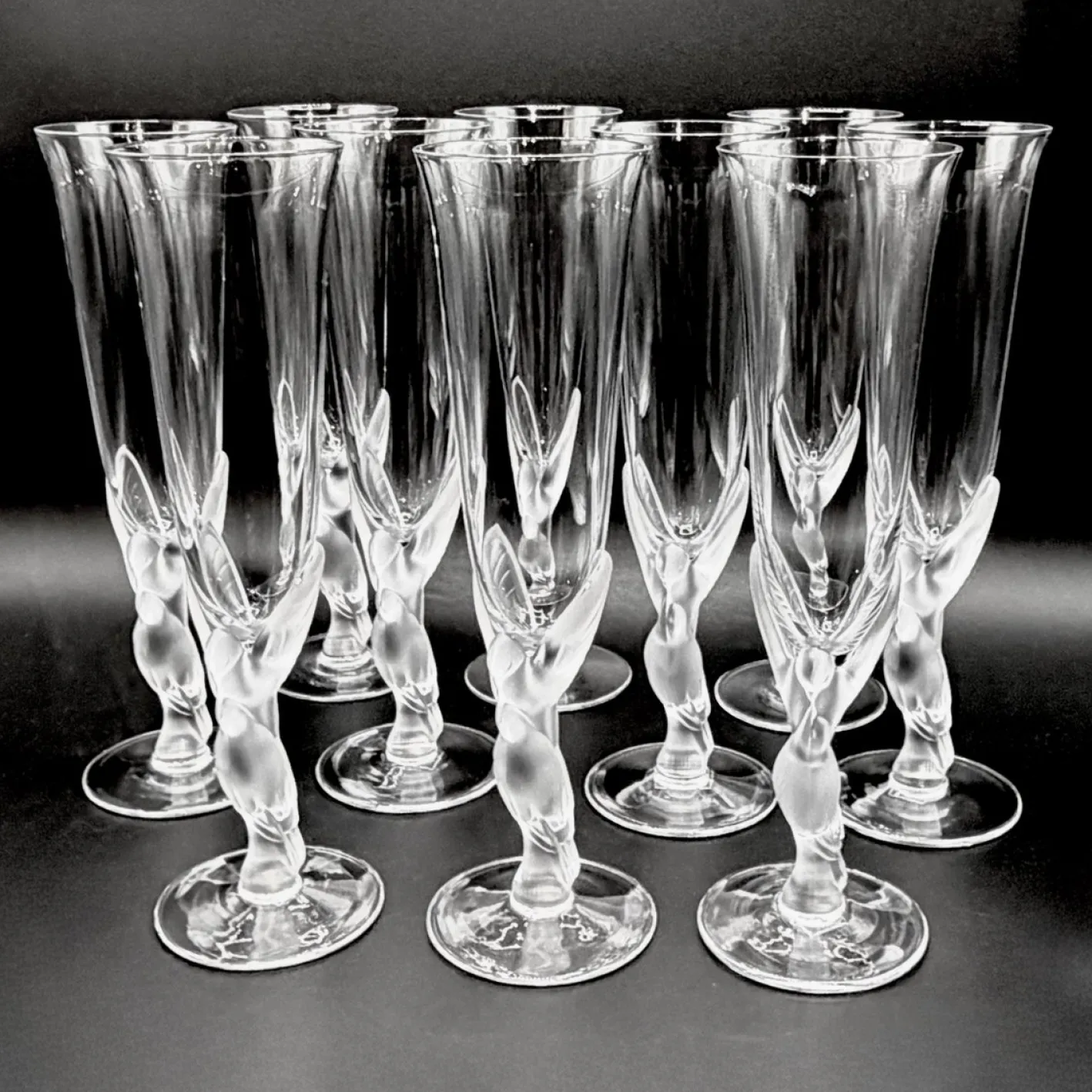 Snow Doves Champagnergläser aus Kristallglas von Igor Carl Fabergé, France, 1982, 12er Set