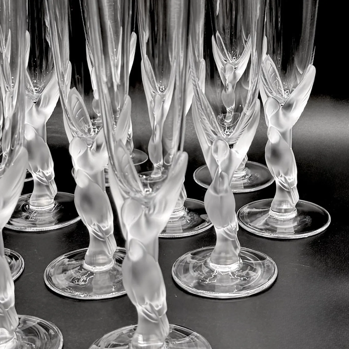 Snow Doves Champagnergläser aus Kristallglas von Igor Carl Fabergé, France, 1982, 12er Set
