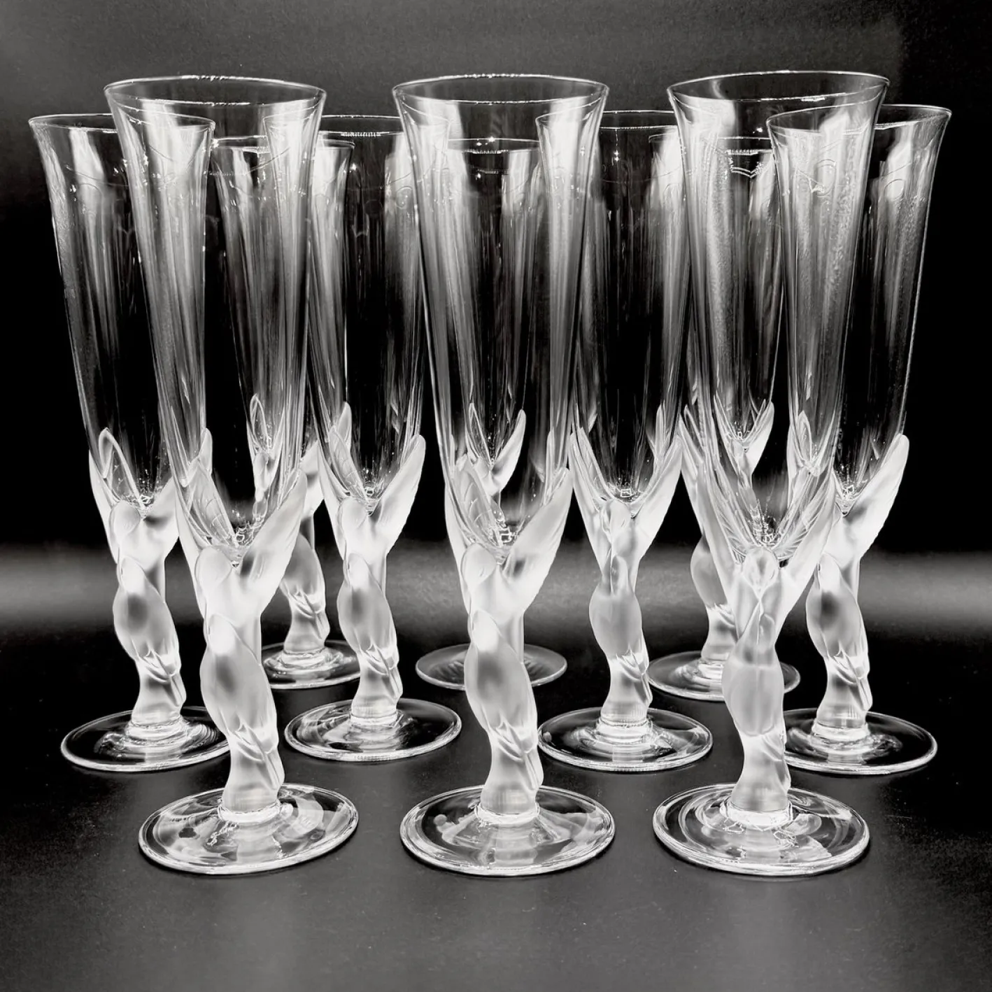 Snow Doves Champagnergläser aus Kristallglas von Igor Carl Fabergé, France, 1982, 12er Set