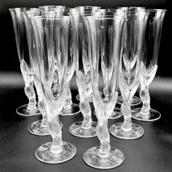 Snow Doves Champagnergläser aus Kristallglas von Igor Carl Fabergé, France, 1982, 12er Set