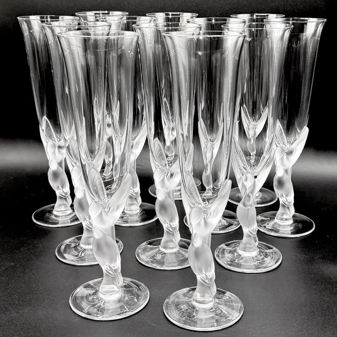 Snow Doves Champagnergläser aus Kristallglas von Igor Carl Fabergé, France, 1982, 12er Set