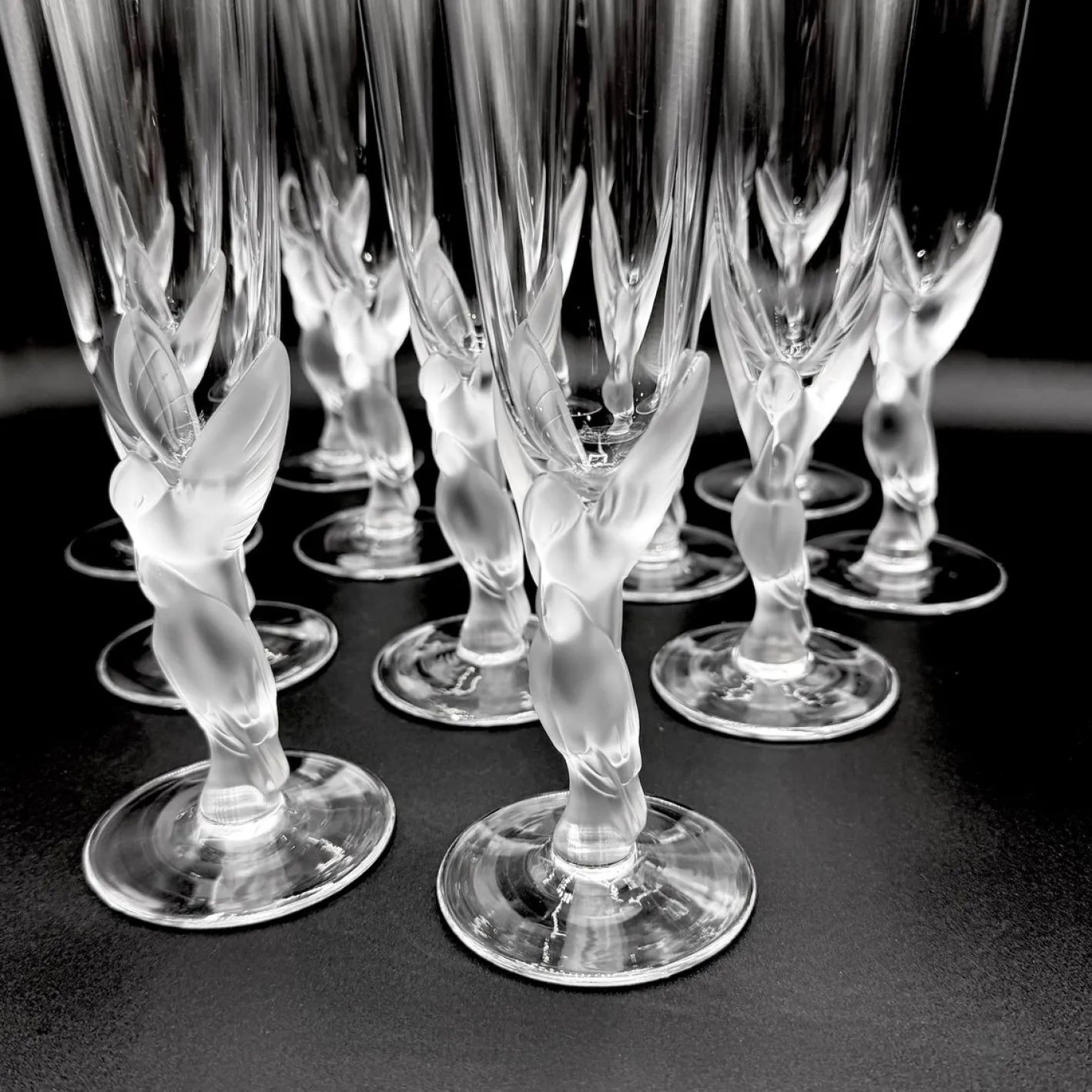 Snow Doves Champagnergläser aus Kristallglas von Igor Carl Fabergé, France, 1982, 12er Set