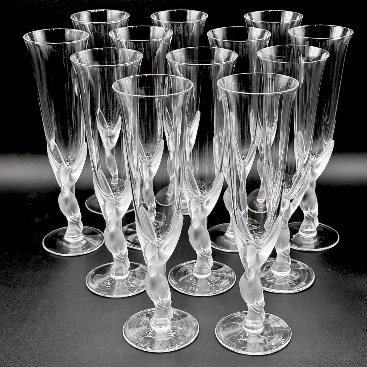 Snow Doves Champagnergläser aus Kristallglas von Igor Carl Fabergé, France, 1982, 12er Set