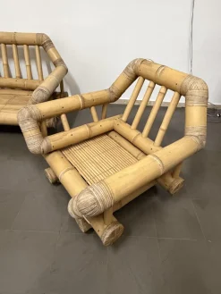 Sofas, Sessel und Couchtisch aus Bambus, 1970, 4er Set