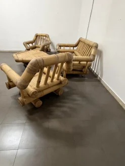 Sofas, Sessel und Couchtisch aus Bambus, 1970, 4er Set
