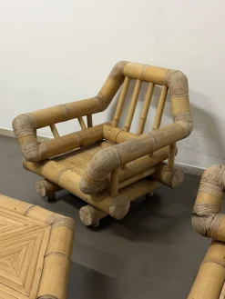Sofas, Sessel und Couchtisch aus Bambus, 1970, 4er Set