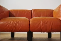 Sofas und Poufs aus Orangefarbenem Leder Marius & Marius von Mario Marenco für Arflex, 1970er, 3er Set