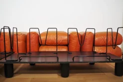 Sofas und Poufs aus Orangefarbenem Leder Marius & Marius von Mario Marenco für Arflex, 1970er, 3er Set