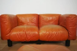 Sofas und Poufs aus Orangefarbenem Leder Marius & Marius von Mario Marenco für Arflex, 1970er, 3er Set