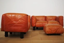 Sofas und Poufs aus Orangefarbenem Leder Marius & Marius von Mario Marenco für Arflex, 1970er, 3er Set