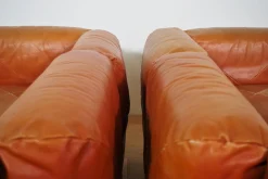 Sofas und Poufs aus Orangefarbenem Leder Marius & Marius von Mario Marenco für Arflex, 1970er, 3er Set