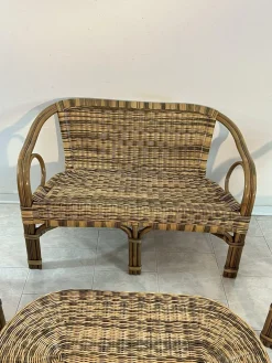 Sofa und Sessel aus Korbgeflecht mit Couchtisch, 1960er, 4er Set