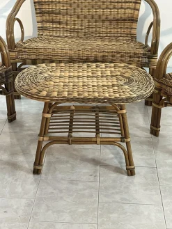 Sofa und Sessel aus Korbgeflecht mit Couchtisch, 1960er, 4er Set