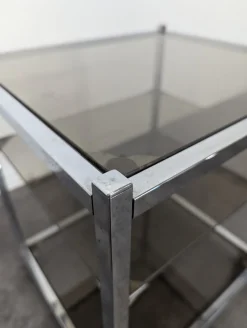 Space Age Beistelltisch aus Chrom & Rauchglas