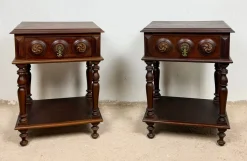 Spanische Nachttische aus Geschnitztem Holz, 1930, 2er Set