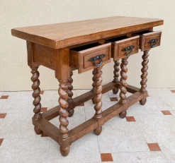 Spanischer Konsolentisch aus Holz mit Drei Schubladen, 1950