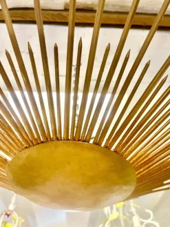 Spanische Solar Crown Sonnen Wandlampe aus Vergoldetem Metall, 1950
