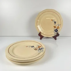 Speiseteller mit Blumenmotiv aus Sarreguemines, 1920er-1940er Jahre, 5er-Set