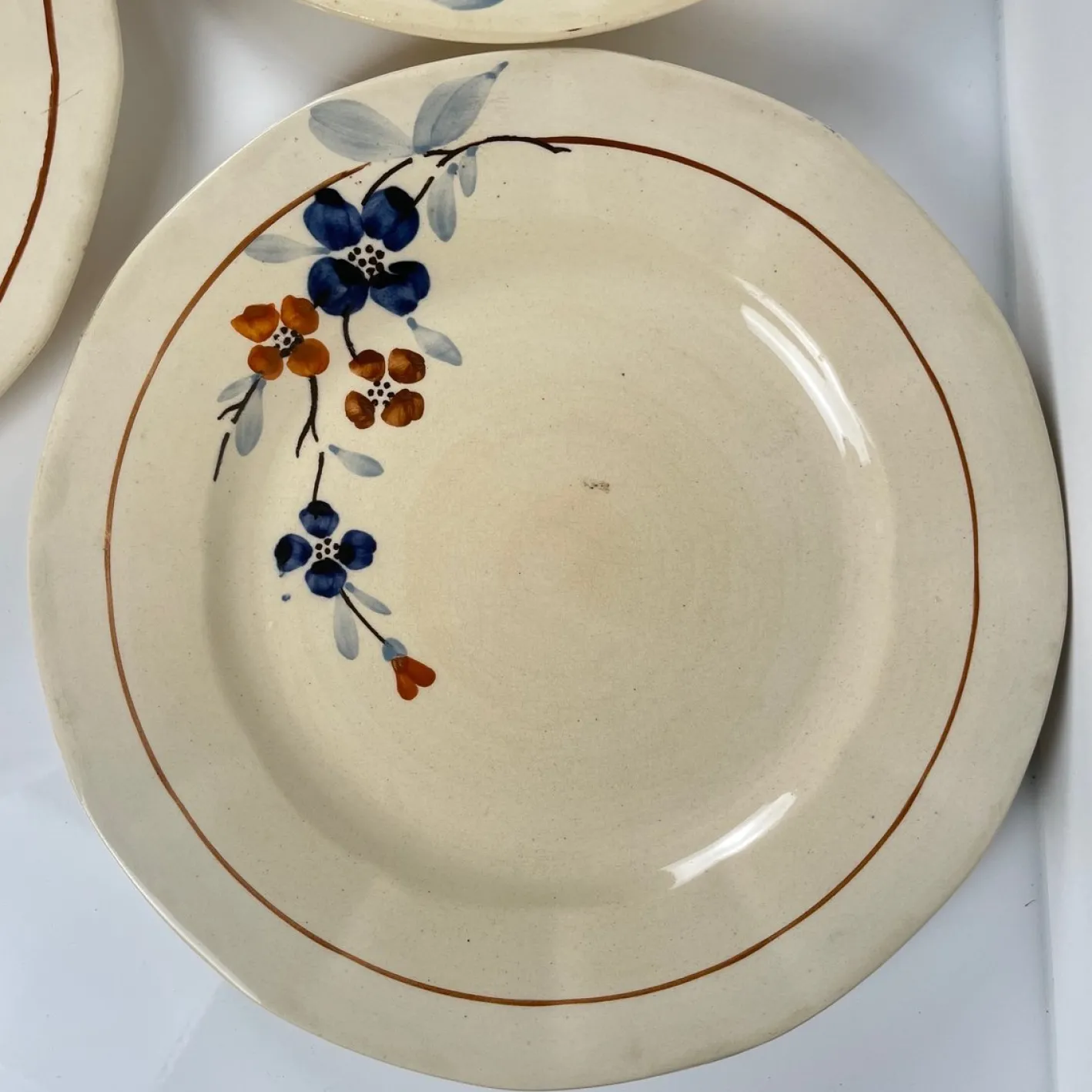 Speiseteller mit Blumenmotiv aus Sarreguemines, 1920er-1940er Jahre, 5er-Set
