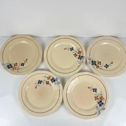 Speiseteller mit Blumenmotiv aus Sarreguemines, 1920er-1940er Jahre, 5er-Set