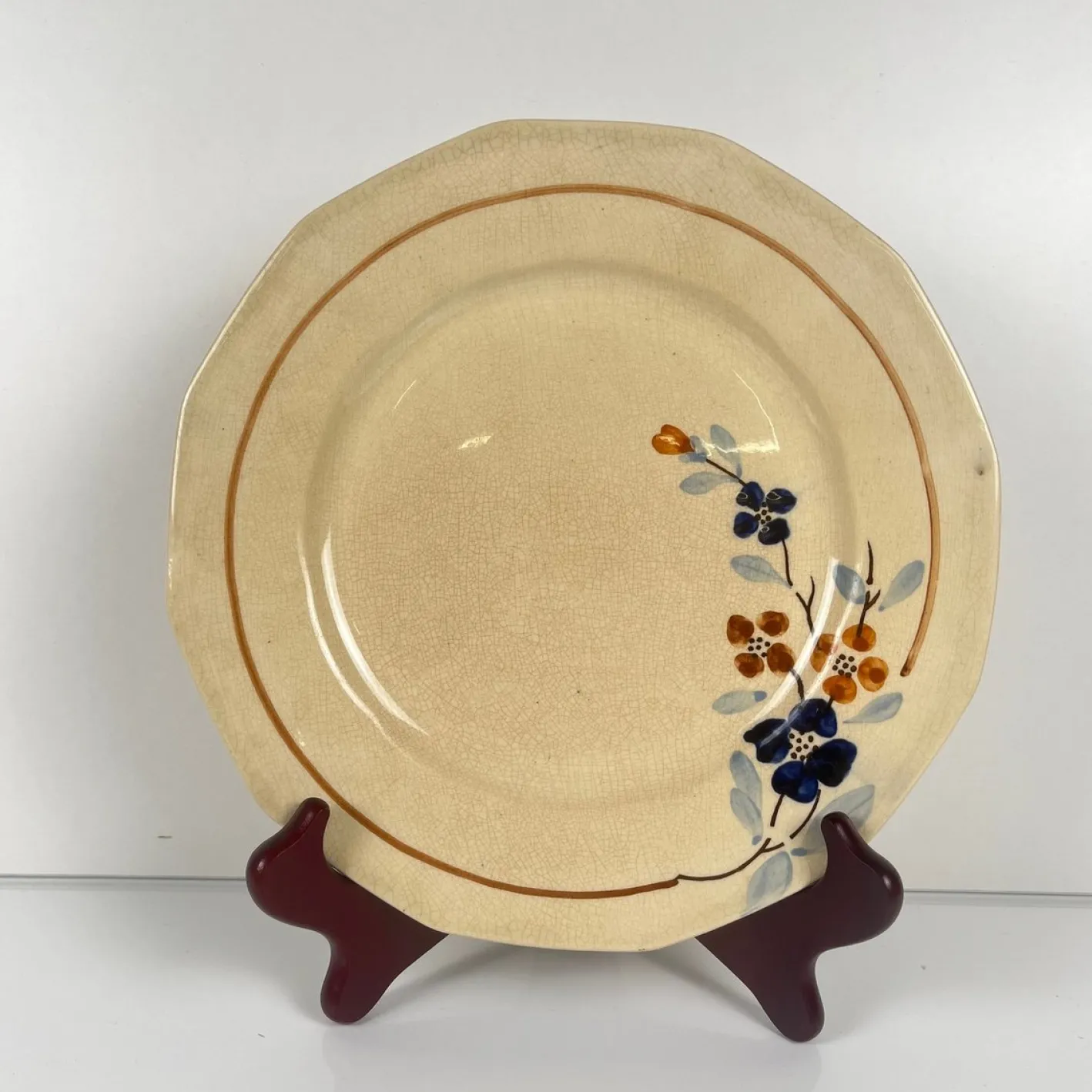 Speiseteller mit Blumenmotiv aus Sarreguemines, 1920er-1940er Jahre, 5er-Set
