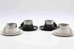 Stainless Steel Espresso Cups Set with Plates by Carlo Giannini, 1970s, Set of 4