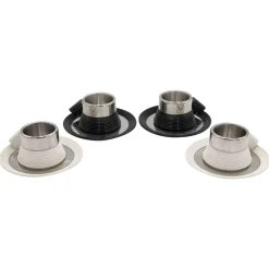 Stainless Steel Espresso Cups Set with Plates by Carlo Giannini, 1970s, Set of 4