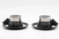 Stainless Steel Espresso Cups Set with Plates by Carlo Giannini, 1970s, Set of 4