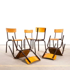 Stapelbare französische Esszimmerstühle von Mullca, 1950er, 6er Set
