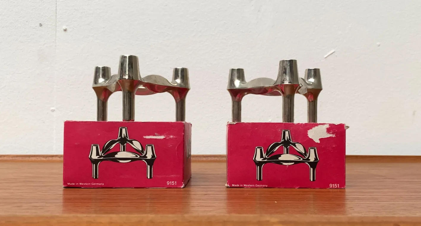 Stapelbarer deutscher Mid-Century Kerzenhalter von BMF, 1960er, 2er Set