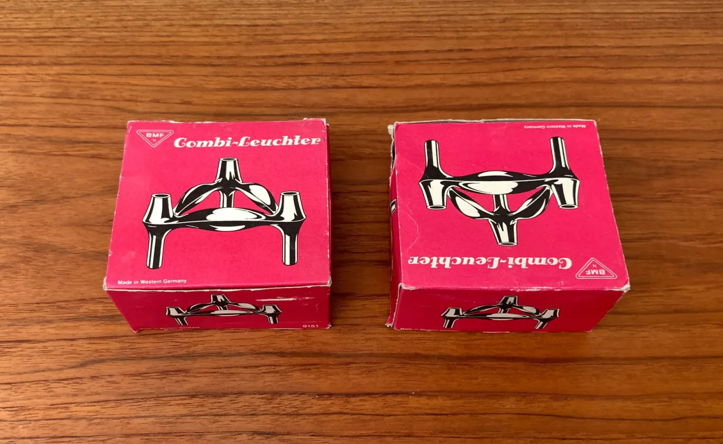 Stapelbarer deutscher Mid-Century Kerzenhalter von BMF, 1960er, 2er Set