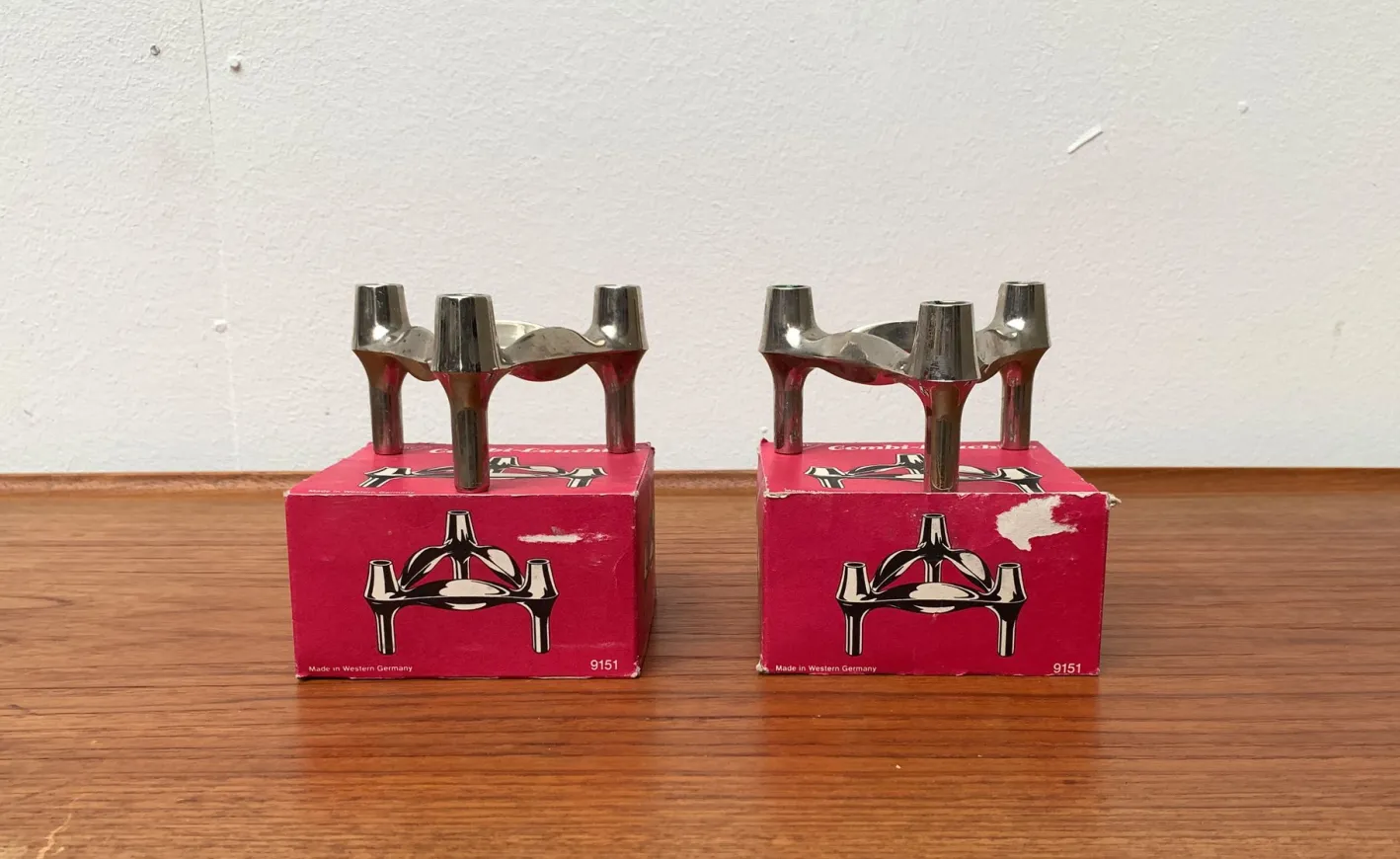Stapelbarer deutscher Mid-Century Kerzenhalter von BMF, 1960er, 2er Set