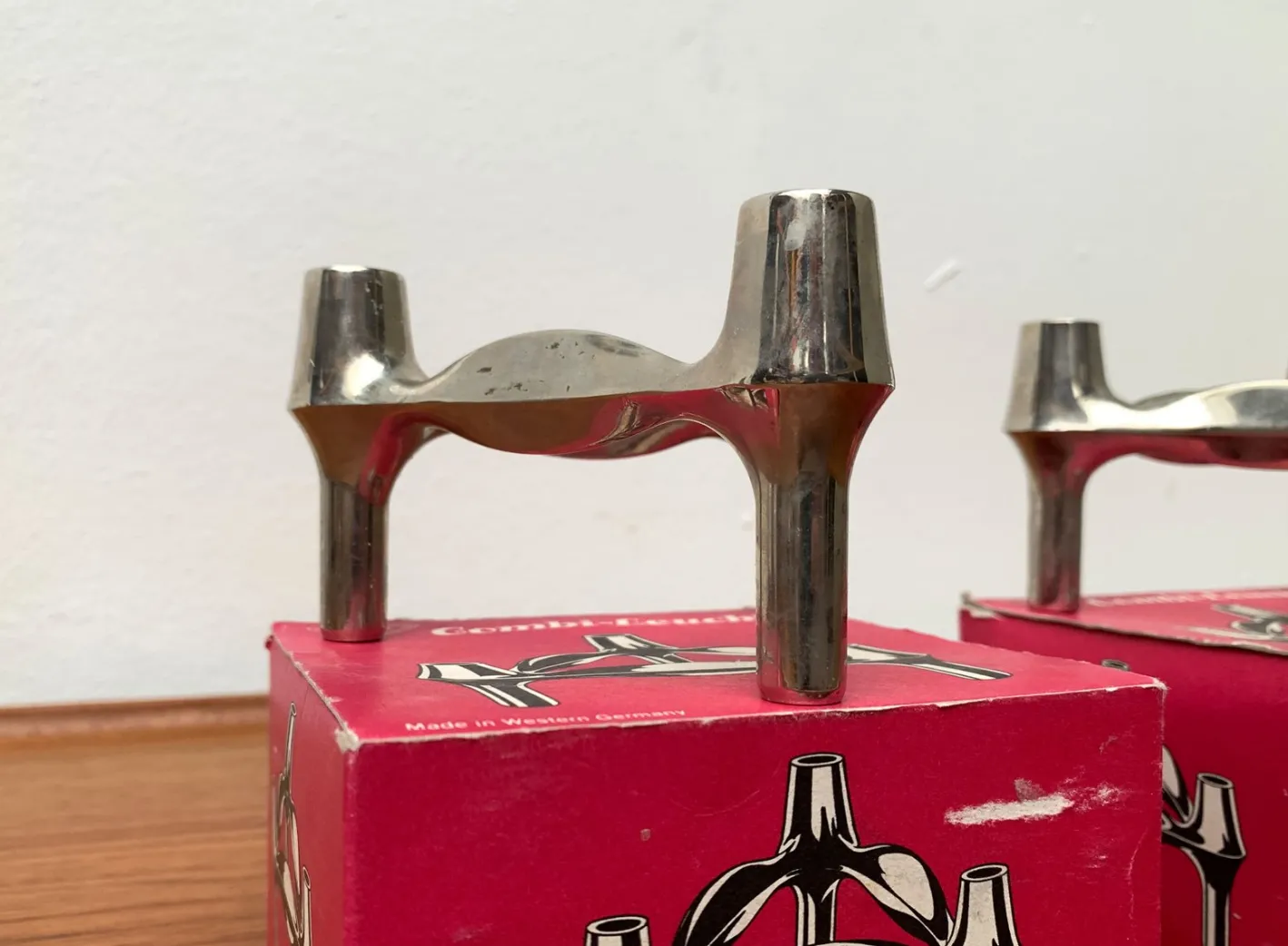 Stapelbarer deutscher Mid-Century Kerzenhalter von BMF, 1960er, 2er Set