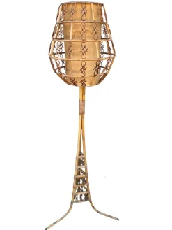 Stehlampe aus Rattan im Stil von Louis Sognot, 1950er