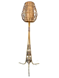 Stehlampe aus Rattan im Stil von Louis Sognot, 1950er